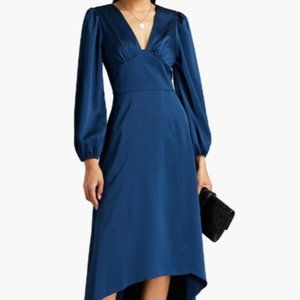 Aidan Mattox Gathered satin-crepe midi dress | high-low | dark blue